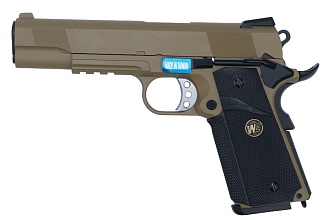 фото детально пистолет we colt m1911 meu rail, greengas, tan (we-e008b-tan) интернет-магазин "Планета страйкбола"