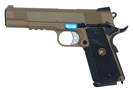 фото детально пистолет we colt m1911 meu rail, greengas, tan (we-e008b-tan) интернет-магазин "Планета страйкбола"