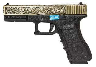фото детально пистолет we glock 17 с гравировкой (we-g001box-fb) интернет-магазин "Планета страйкбола"