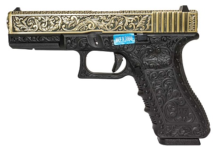 фото детально пистолет we glock 17 с гравировкой (we-g001box-fb) интернет-магазин "Планета страйкбола"