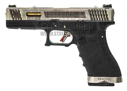 фото детально we пистолет glock 17, g-force, черный, позолоченный ствол, хром (we-g002wet-3) интернет-магазин "Планета страйкбола"