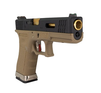 WE Пистолет Glock 17 G-Force, tan, черный слайд, золотой ствол (we-g001wet-6)