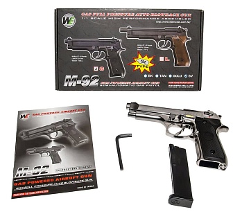 Пистолет WE Beretta M92FS greengas хром (gp301sv)