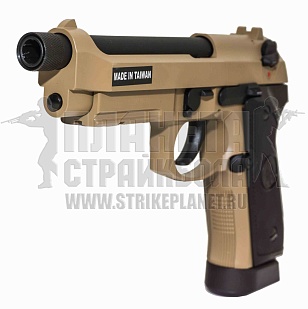KJW Пистолет Beretta M9A1 CO2 GBB, TAN, рельса, резьба для глушителя
