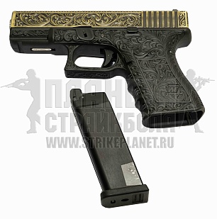 WE Пистолет Glock 19 gen.3 под бронзу с гравировкой (we-g003box-iv)
