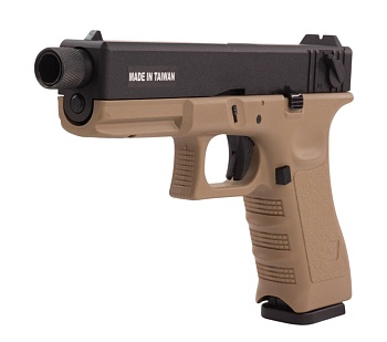 KJW Пистолет Glock 18, грингаз, резьба под глушитель, tan (kp-18-tbc-tan)