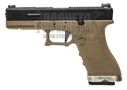 фото детально we пистолет glock 17 g-force, металл, tan, черный, хром (we-g001wet-2) интернет-магазин "Планета страйкбола"