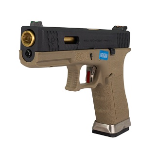 WE Пистолет Glock 17 G-Force, tan, черный слайд, золотой ствол (we-g001wet-6)