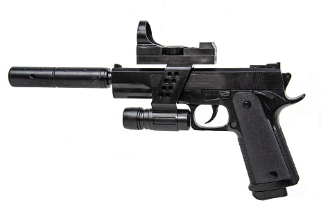 Пистолет Galaxy Colt 1911 с фонарем, коллиматором и глушителем (g053a)