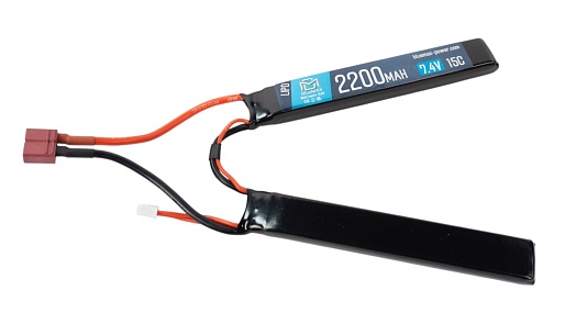 детальное фото для раздела Аккумулятор BlueMax LiPo 7.4В, 2200мАч, 15С, 2 лепестка Т-разъем интернет-магазин "Планета страйкбола»
