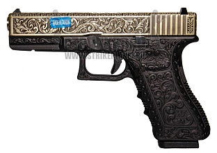фото детально пистолет we glock 17 gen.3, гравировка, greengas (we-g001box-iv) интернет-магазин "Планета страйкбола"