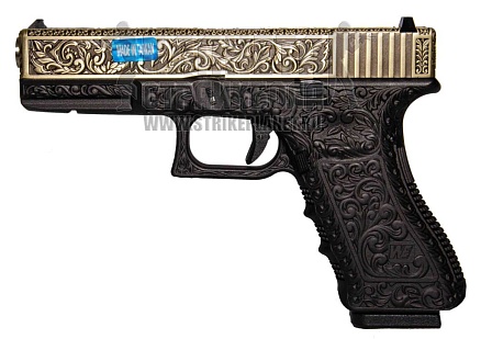фото детально пистолет we glock 17 gen.3, гравировка, greengas (we-g001box-iv) интернет-магазин "Планета страйкбола"