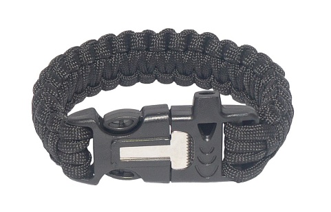 детальное фото Браслет из паракорда Outdoors Survival кресало и свисток черный (as-sl0011b) интернет-магазин "Планета страйкбола"