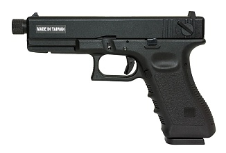 фото детально пистолет kjw glock 18 co2 резьба под глушитель (kp-18-tbc.co2-bk) интернет-магазин "Планета страйкбола"
