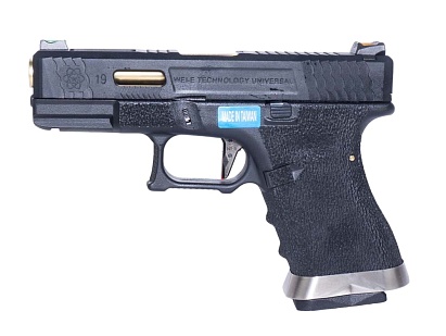 фото детально пистолет we g19 t1 – bk slide / gd barrel / bk frame (we-g003wet-1) интернет-магазин "Планета страйкбола"