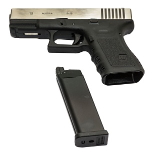 WE Пистолет Glock 19 Gen.3, металл слайд, хром